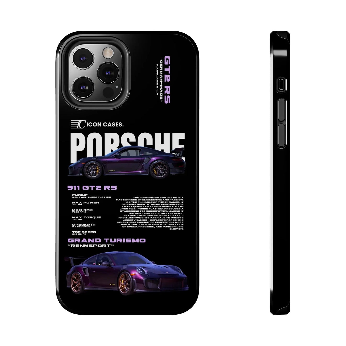 "Purple GT2RS" Black Case Phone Case Icon Cases